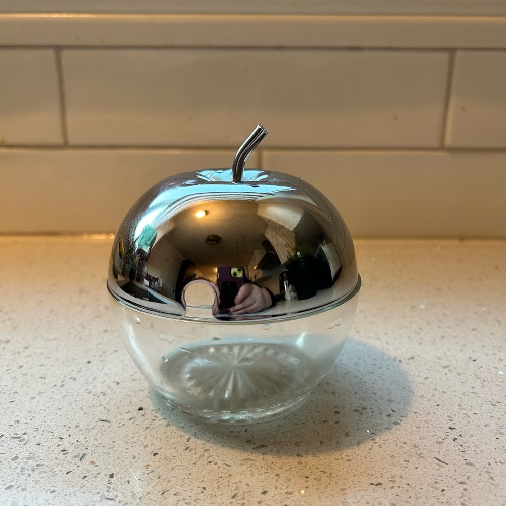 Chrome and Glass Apple Container